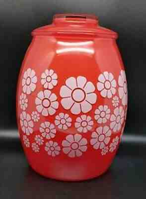 Vintage Bartlett Collins Cookie Jar Red With White Daisies And Lid