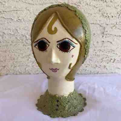 Vintage Paper Mache Folk Art Woman Mannequin Hat Head North Carolina OOAK 60s