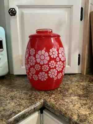 Vintage Bartlett Collins Cookie Jar Red With White Daisies