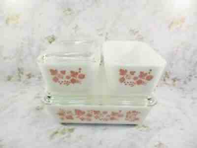 Vintage Pyrex Pink Gooseberry Refrigerator Dishes W/ Lids, 7pcs, 501, 502, 503