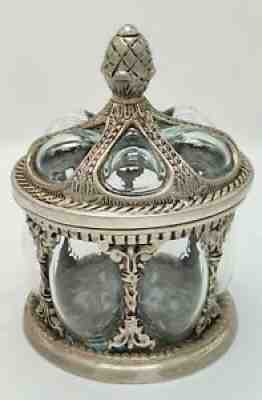 Vintage Brass Caged BUBBLE GLASS JAR Humidor from India Candy Compote w/ lid