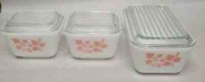 VINTAGE Pyrex Pink Gooseberry Refrigerator Storage Dishes With Lid 6pc 0502 0502