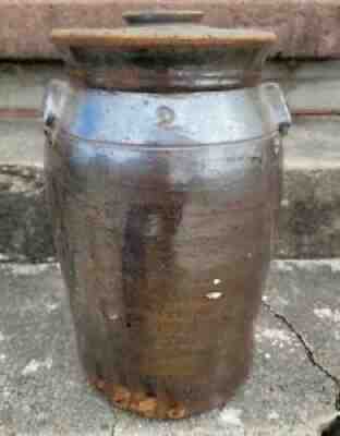 Antique Edgefield Pottery 2 Gallon Churn With Lid Baynham South Carolina
