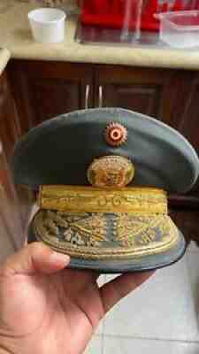 VTG PERU PNP NATIONAL POLICE GENERAL HAT W/LAURELS & BRASS EMBLEM MEDIUM SIZE