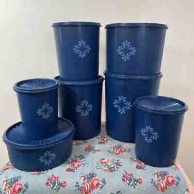 Vintage Tupperware Nesting Canister Lot of 7 W Lids Blueberry Blue No Dishwasher
