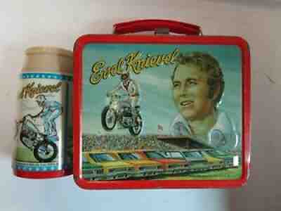 1974 Evel Knievel Metal Lunch Box w/ Thermos (no outer thermos lid) VINTAGE NICE