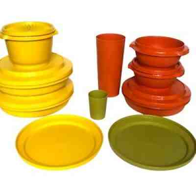 Vintage Servalier Tupperware Harvest Set 1970s Containers 15 Pc Lids Bowls Cup