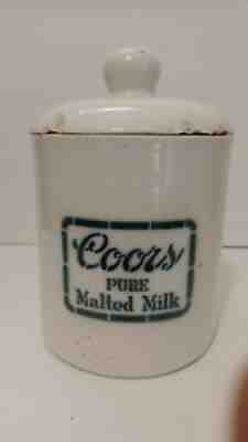Vintage Coors Malted Milk Porcelain Malted Container RARE Antique Dairy Malt LID