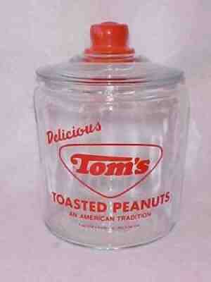 Vintage Tom's Peanut 1st. Red Jar w/ red Lid, Lance Gordon's Store Sign