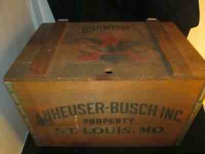 Vintage ANHEUSER BUSCH Budweiser Beer Wood Box Crate Case w/ Lid Wooden