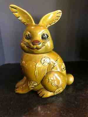 Doranne of California Lidded Cookie Jar Green J10 USA BUNNY RABBIT VIntage
