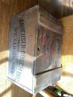 Vintage ANHEUSER BUSCH Budweiser Beer Wooden Box Crate Case w/Hinged Lid