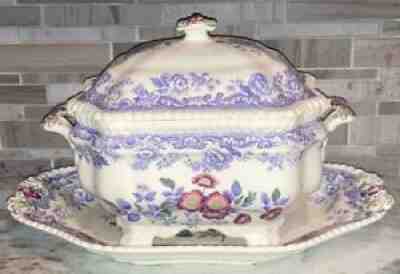 RARE Antique Copeland Spode MAYFLOWER SOUP TUREEN & UNDERPLATE Made in England