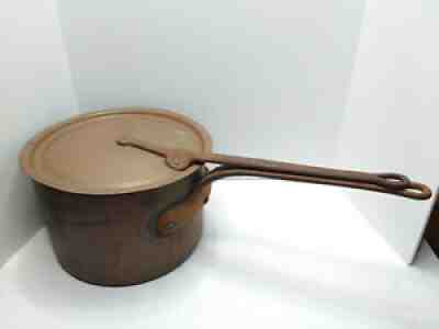 Vtg Antique LARGE 12" Copper Stock Pot w/ Lid DH&M Co. Duparquet New York USA