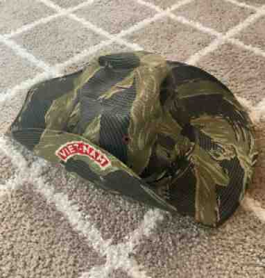 Vintage Vietnam War Tiger Stripe Camo Boonie Bucket Hat Cap w/Patch Estate Find