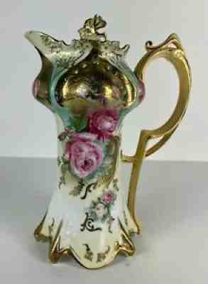 Antique RS Prussia Heavy Gold Gilt Floral Chocolate Pot - Mold 643