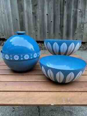 Cathrineholm 9.5" Fondue Lid Lotus Bowl BLUE White Enamel Ware Norway Holm Set