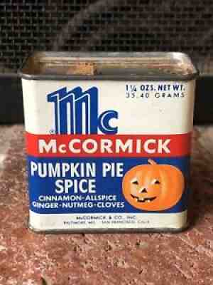 VINTAGE McCORMICK PUMPKIN PIE SPICE TIN - METAL LID JACK-O-LANTERN HALLOWEEN