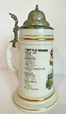 Vintage German Ceramic Pewter Lid Beer Stein Battle Honors 1954 Hoehr Handgemalt