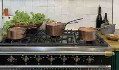 Antique Professional Copper Pan Set, Silver (Not tin!) Lined with Matching Lids