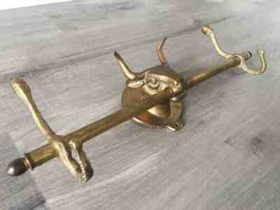 Vintage Brass Steer Bull Cow Head Hat Coat Rack Wall Mount Bar Yellowstone 1883