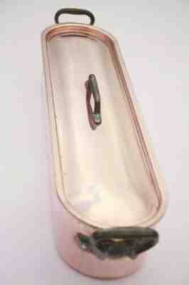 Vintage 24.4in French Copper Fish Kettle w Insert Hammered Hand Tinned 13.7lbs