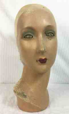 RARE 1920s 30s Hat Display Mannequin Store Bust Blonde Vintage Antique