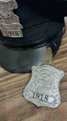 Vintage Obsolete Detroit Michigan Police Badge Set With Hat, Stamped #1918