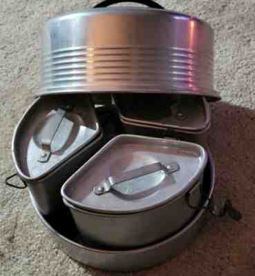 RARE 1930â??s 8pc Chamber Stove Set REGAL All Aluminum Pot +3 Triangle Pots Lids