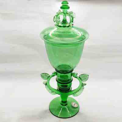 Original Czech Silver Glass rare Bohemian tall urn Apothecary jar w/lid 13"