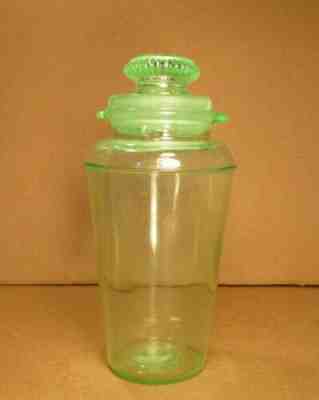 Vintage Uranium Glass Cocktail Shaker / Green / Vaseline / Glass Lid / Stopper
