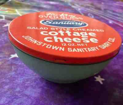 Rare Vintage JADITE Advertising Fire-King Sanitary Cottage Cheese Lid & Bowl EXC