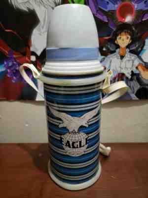 Vintage Eagle Brand Tin Glass Vacuum Thermos with Cup Lid Hot Beverage 50s-60s