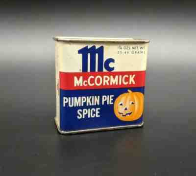 VINTAGE McCORMICK PUMPKIN PIE SPICE TIN - METAL LID JACK-O-LANTERN HALLOWEEN