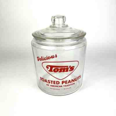 Vintage Toms Toasted Peanuts Glass Jar With Lid Store Display Clear Red