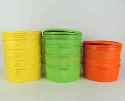 11 Vtg Tupperware Servalier 1204 Stackable Canisters w/ Lids Yellow Green Orange