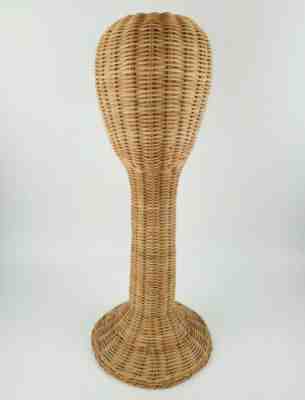 Vintage Wicker Mannequin Head Hat Stand Natural Rattan Wig Store Display 20 in