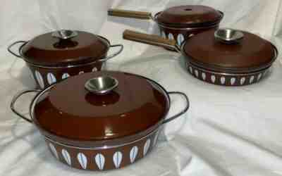 Cathrineholm of Norway Vintage Cookware Set - Brown Lotus Enamel Pots & Lids