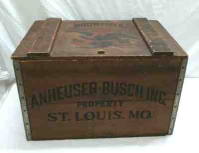Vintage ANHEUSER BUSCH Budweiser Beer Wooden Box Crate Case With Hinged Lid