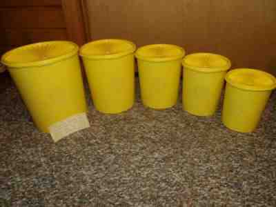 Vtg NEW TUPPERWARE YELLOW NESTING SERVALIER CANISTERS SET OF 5 w/LIDS & LABELS