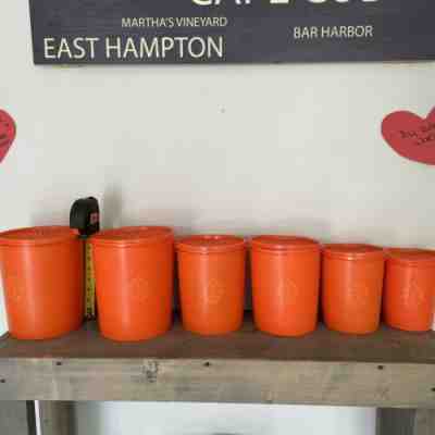 Vintage Tupperware ORANGE SET Servalier Canisters Set of 6 w/lids NEW!