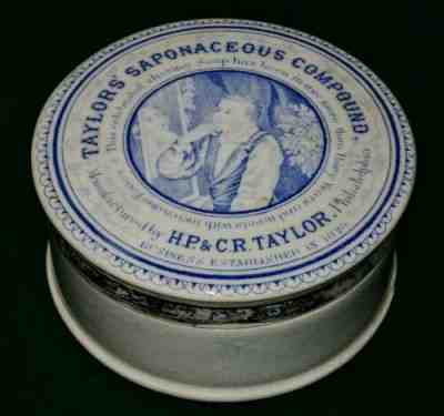 C.1850 English Ironstone Transferware Taylor's Saponaceous Compound Pot W/Lid