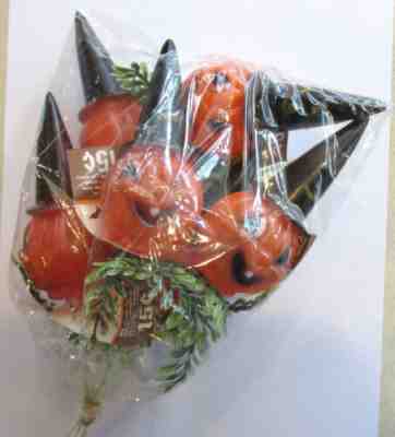 Vtg Blow Mold Halloween Pumpkin Head Witch Hat Floral Craft Picks Hong Kong NOS