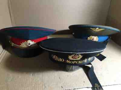 Lot of 3 Vintage Soviet Russian Russia USSR Officer KGB Parade Visor Hat Cap