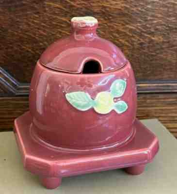Coors Pottery RED Rosebud HONEY POT w LID Rare Piece Vintage 1930s (no spoon)