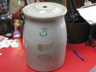 VINTAGE RED WING UNION STONEWARE 3GL LARGE WING BUTTER CHURN WITH LID