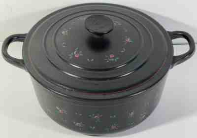 Rare Vintage LE CREUSET â??Dâ? Black Fruit Cast Iron Dutch Oven Pot W/ Lid - 3.5 Qt