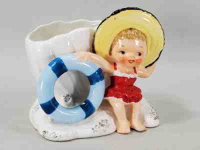 Vtg 1950s NAPCO Bathing Girl Beach Beauty Sun Hat & LifeSaver Japan Planter