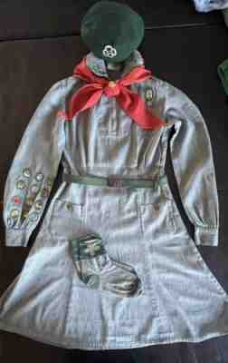 Vintage 1939 1942 INTERMEDIATE GIRL SCOUT UNIFORM DRESS BELT HAT SCARF BADGE SOX