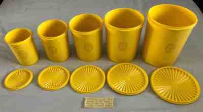 Vintage 1970s Yellow Tupperware Servalier Canisters Set of 5 w/ Lids Nesting NOS